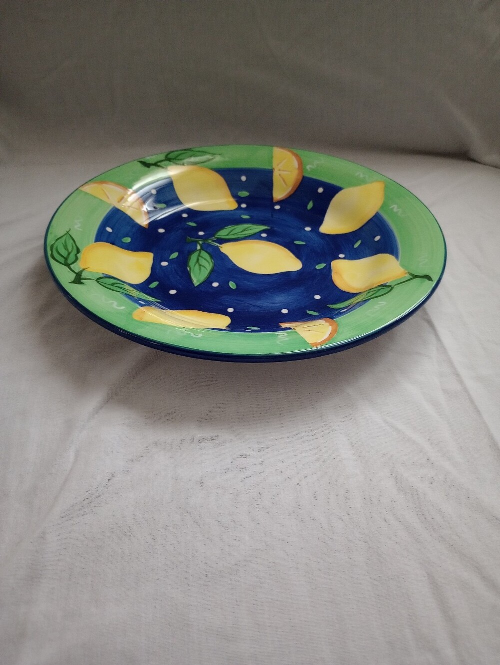 Bella Casa By Ganz Green & Blue With Lemons 12" Ceramic Pasta Bowl